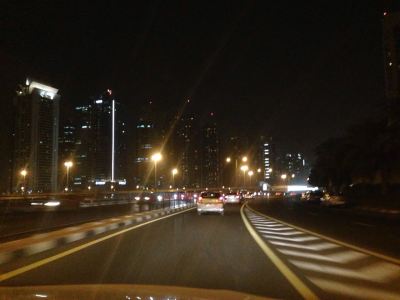 On Sheikh Zayed road in the evening.